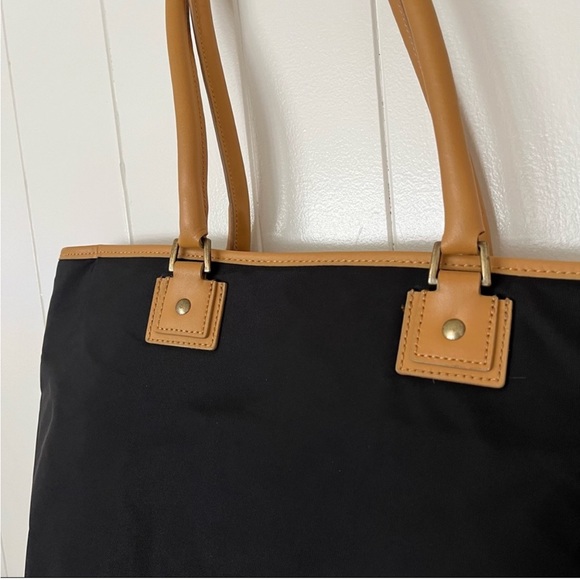 Hartmann XL Large Canvas Leather Tote Bag Purse Travel Black Tan 18” x 12” x 6” - Picture 8 of 12